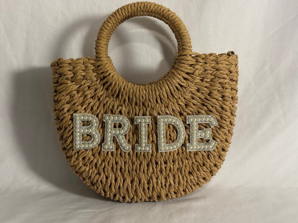 Bride Straw Bag Beaded Handbag Wedding Bridal Bachelorette Beach Vacation Purse